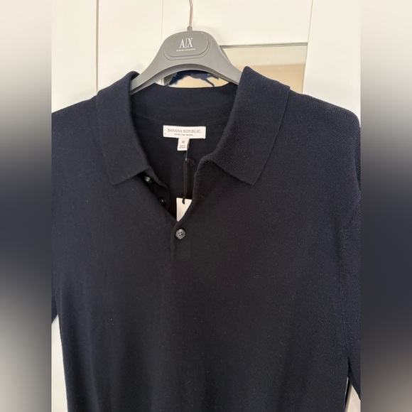 Men’s Banana Republic MERINO LONG-SLEEVE SWEATER POLO- Navy Blue - Picture 5 of 9